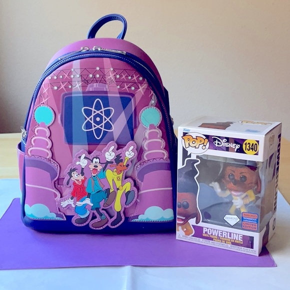 🎤🪩 LOUNGEFLY POWERLINE EYE TO EYE GLOW MINI BACKPACK AND FUNKO POP BUNDLE 🎤🪩 - Picture 1 of 16